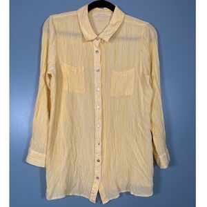 Soft Surroundings Yellow Crinkle Button Front Shirt Top Size L
